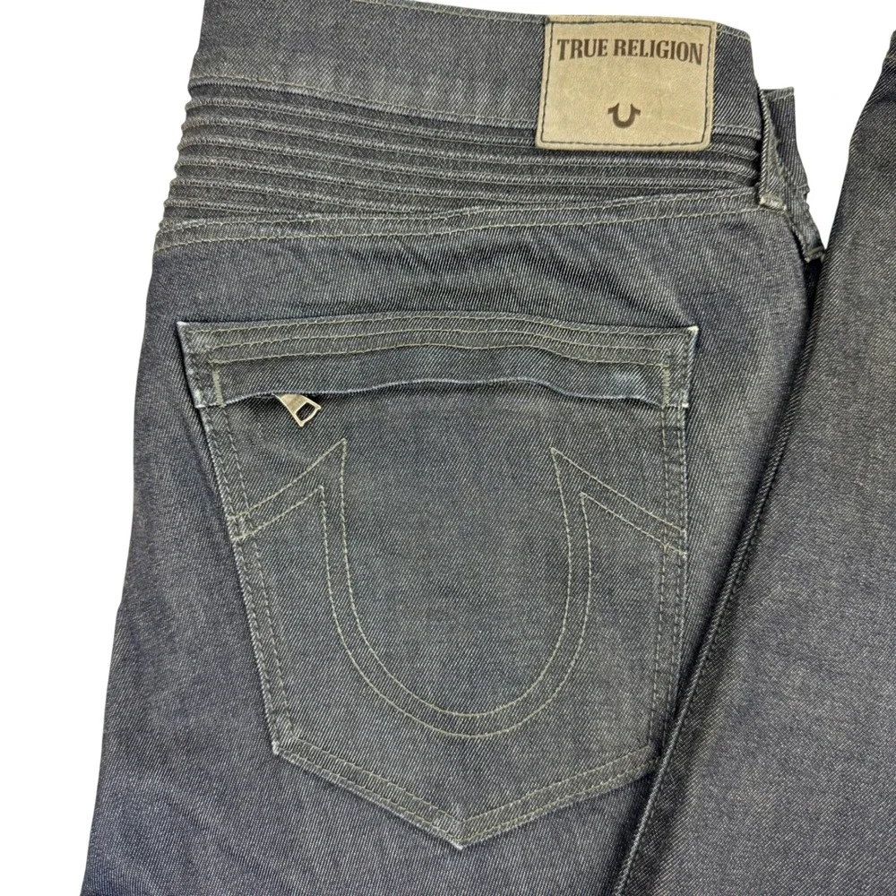 True Religion Rocco Relaxed Skinny‎ Jeans Mens 40 Dark Indigo Moto Ribbed Denim